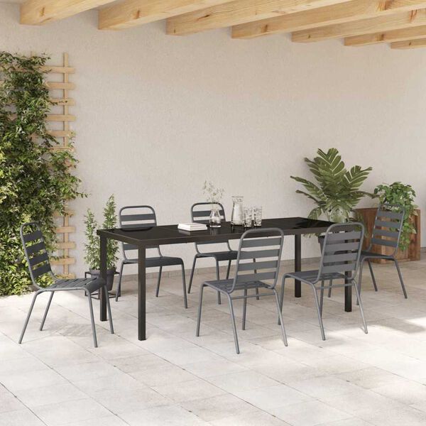 vidaXL Garden Dining Set 7 pcs Anthracite Powder-Coated Steel