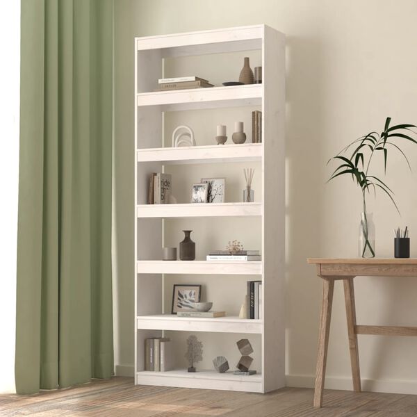 vidaXL Book Cabinet/Room Divider White 80x30x199.5 cm Solid Wood Pine
