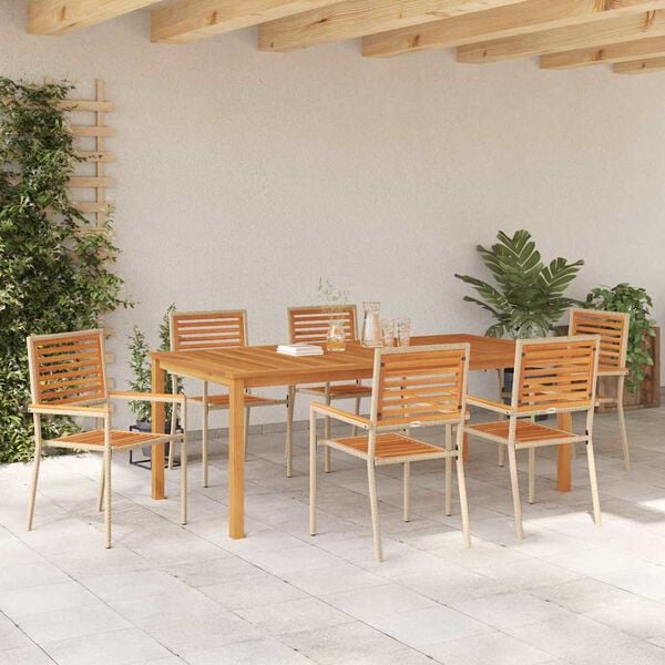 vidaXL Garden Dining Set 7 pcs Beige Solid Acacia Wood