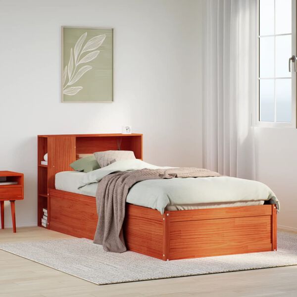 vidaXL Bed Frame without Mattress Wax Brown 75x190 cm Small Single Solid Wood Pine