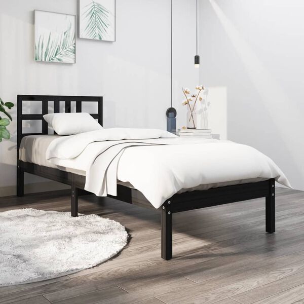 vidaXL Bed Frame without Mattress Black 100x200 cm Solid Wood