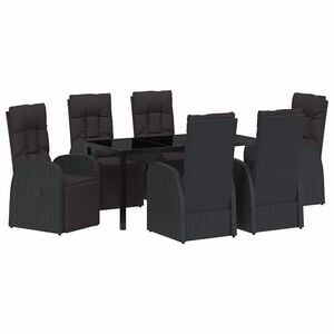 vidaXL Garden Dining Set with Cushion 7 pcs Black Poly Rattan