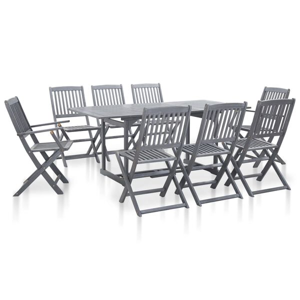 vidaXL 9 Piece Garden Dining Set Solid Acacia Wood Grey