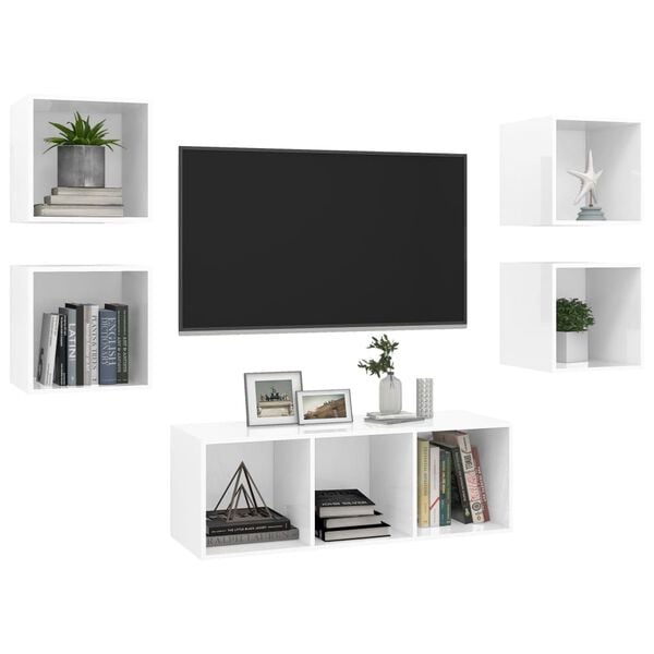 vidaXL 5 Piece TV Cabinet Set High Gloss White Engineered Wood