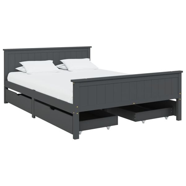 vidaXL Bed Frame without Mattress Dark Grey Solid Wood Pine 140x200 cm (322205+2x321990)