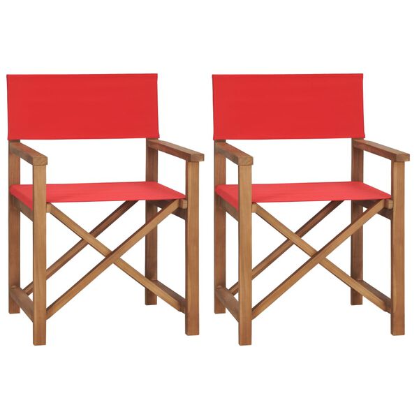 vidaXL Director's Chairs 2 pcs Solid Teak Wood Red