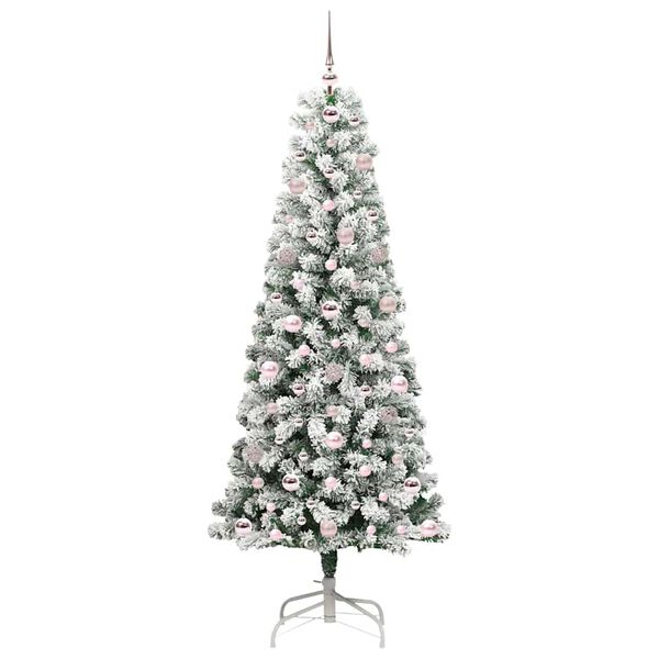 vidaXL Artificial Hinged Christmas Tree Green and White 180 cm
