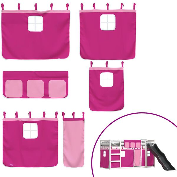 vidaXL Bunk Bed without Mattress with Slide and Curtains Pink 90x200 cm