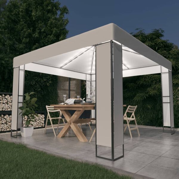 vidaXL Gazebo with Double Roof&LED String Lights 3x3 m White