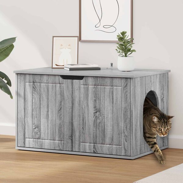 vidaXL Cat House Grey Sonoma 85 x 55 x 50.5 cm Engineered Wood