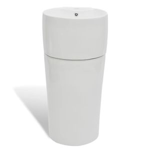 Ceramic Stand Bathroom Sink Basin Faucet/Overflow Hole White Round