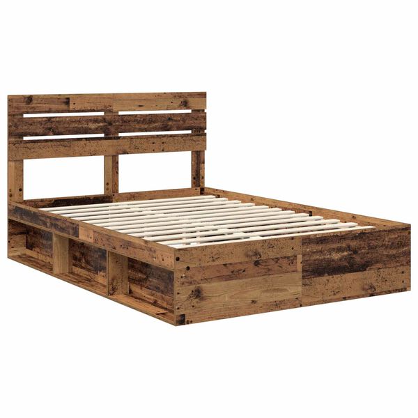 vidaXL Bed Frame with Headboard Old Wood 160 x 200 cm Solid Pine Wood
