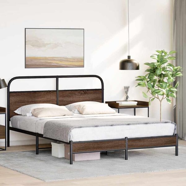 vidaXL Bed Frame without Mattress 150x200 cm King Size Brown Oak Engineered Wood