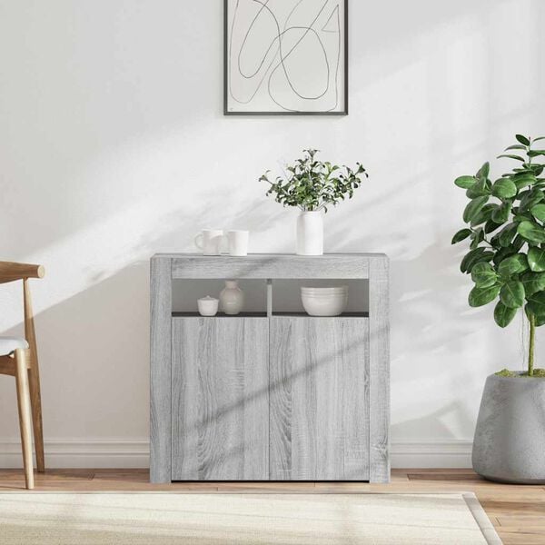 vidaXL Sideboard with LED Lights Grey Sonoma 80x35x75 cm