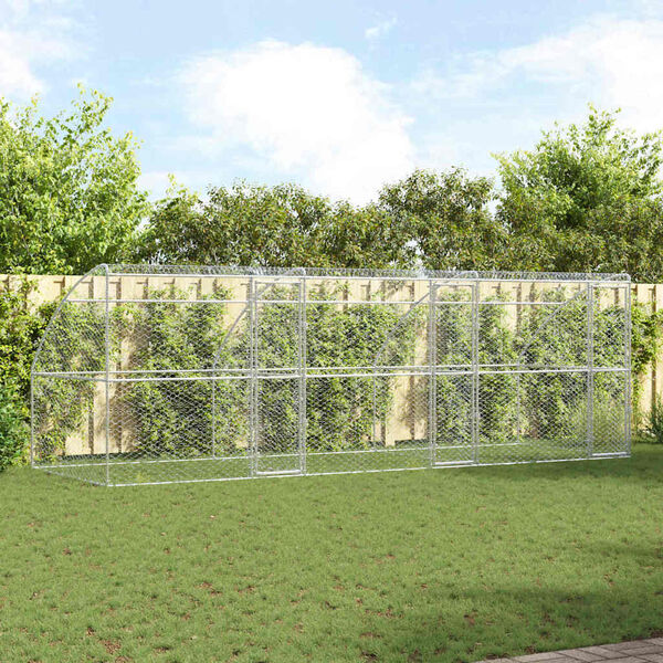 vidaXL Dog Kennel with Storage 3 pcs Silver 6 x 2 x 2 m Steel