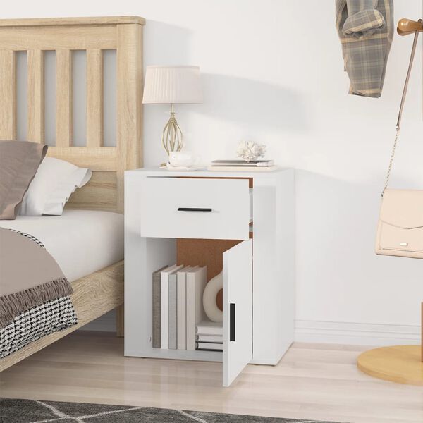 vidaXL Bedside Cabinet White 50x36x60 cm Engineered Wood