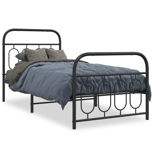 vidaXL Metal Bed Frame without Mattress with Footboard Black 90x190cm