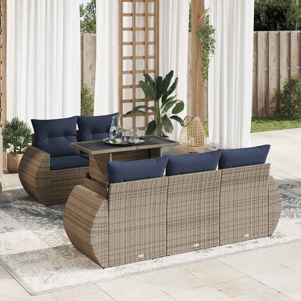 vidaXL 6 Piece Garden Sofa Set with Cushions Grey Poly Rattan Acacia