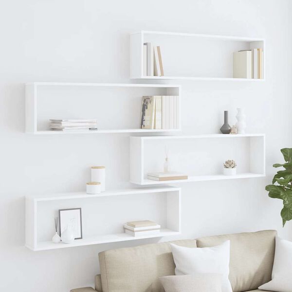 vidaXL Wall Cube Shelf 4 pcs White 100x15x30 cm Engineered Wood