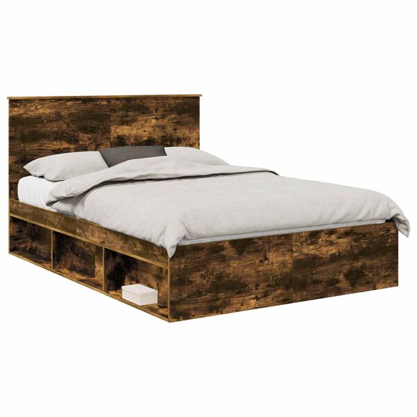 vidaXL Bed Frame Smoked Oak 160 x 200 cm Solid Pine Wood