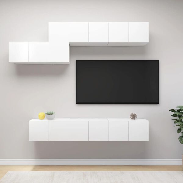 vidaXL 7 Piece TV Cabinet Set White Engineered Wood