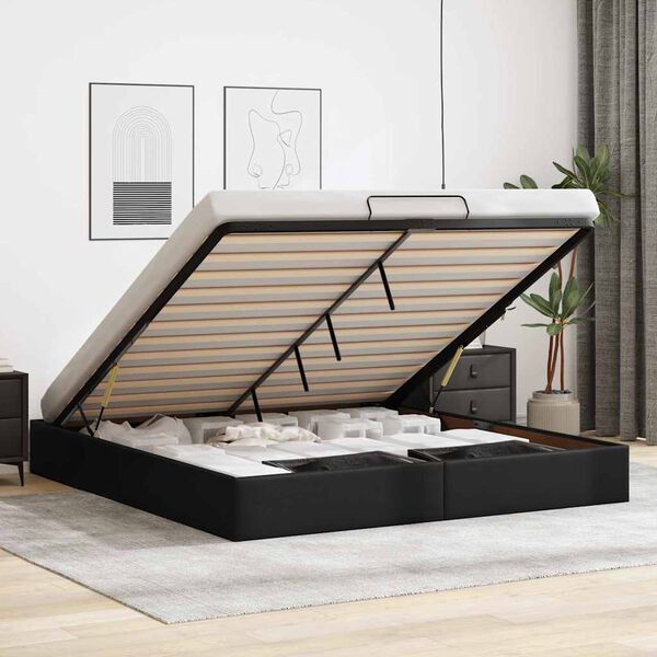 vidaXL Ottoman Bed Frame without Mattress Black Super King Faux Leather