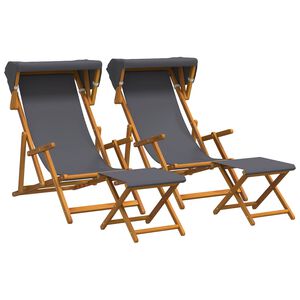 vidaXL Deck Chair 4 pcs 3 Position Solid Eucalyptus Wood Grey
