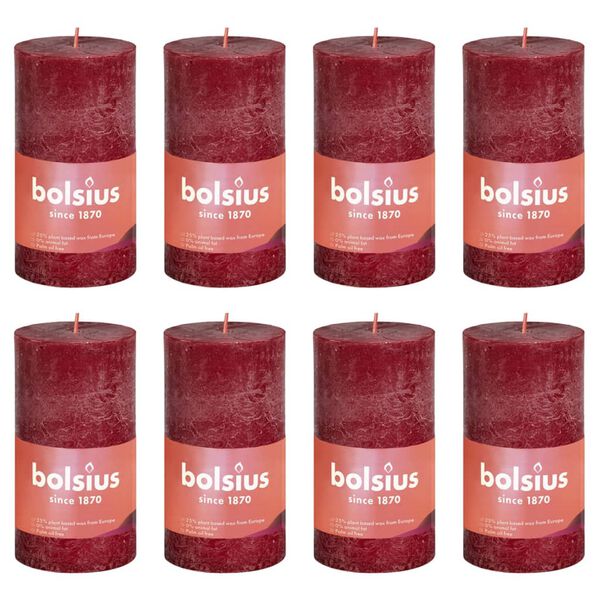 Bolsius Rustic Pillar Candles Shine 8 pcs 100x50 mm Velvet Red