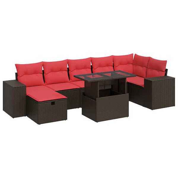 vidaXL 8 Piece Garden Sofa Set with Cushions Black Poly Rattan Acacia