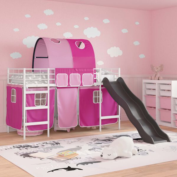 vidaXL Kids'Loft Bed Frame White and Pink 99.5 x 190 cm Metal