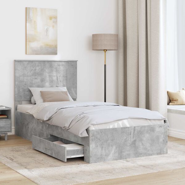 vidaXL Bed Frame with Drawer Concrete Grey 90 x 200 cm Engineered Wood