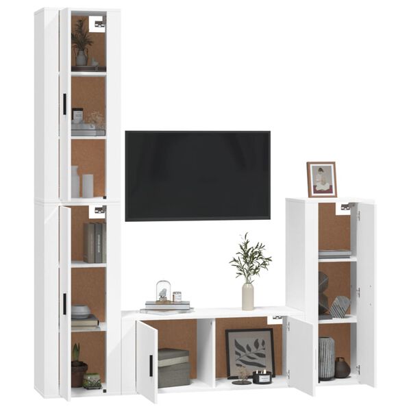 vidaXL 4 Piece TV Cabinet Set White Engineered Wood