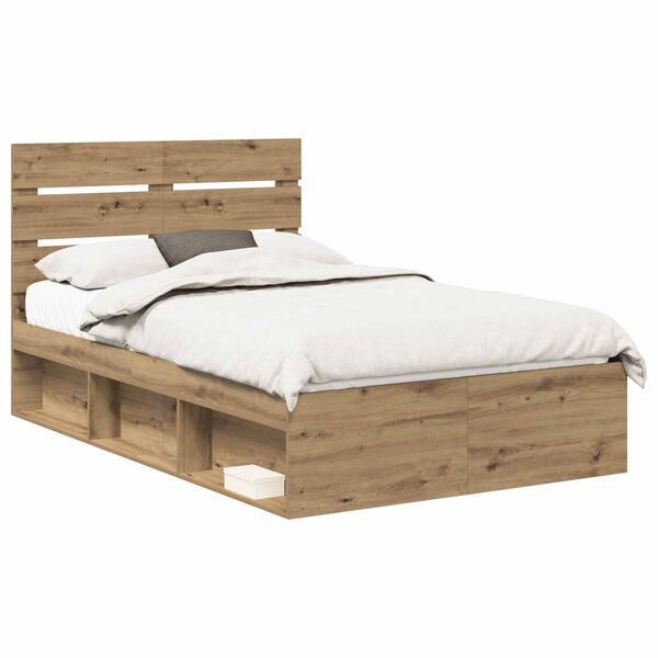 vidaXL Bed Frame Artisian Oak 135 x 190 cm Solid Pine Wood