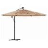 vidaXL Garden Parasol with LEDs and Steel Pole Brown 246x246x230 cm