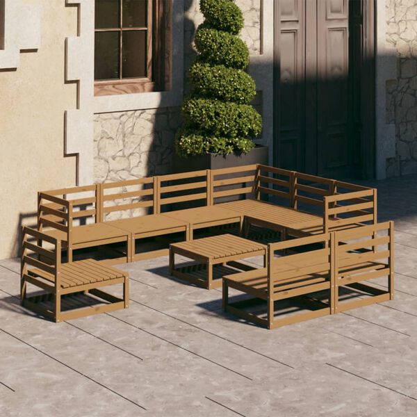 vidaXL 10 Piece Garden Lounge Set Honey Brown Solid Pinewood