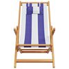 vidaXL Folding Beach Chairs 2 pcs Blue and White Fabric and Solid Wood
