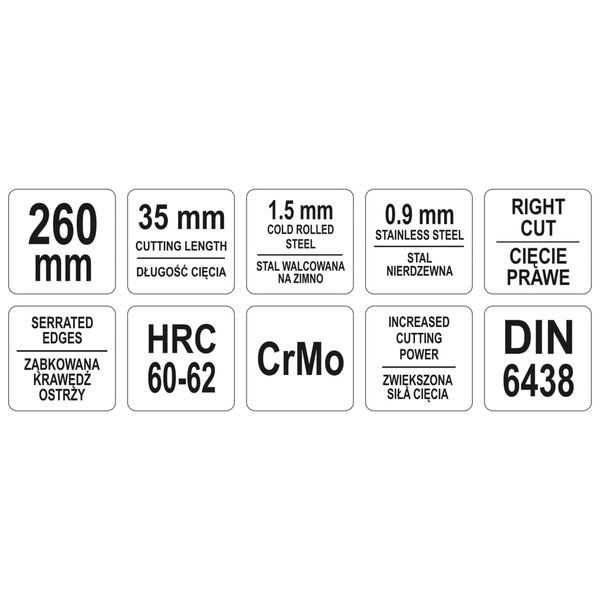 YATO Figure Tin Snips Right 260 mm Green