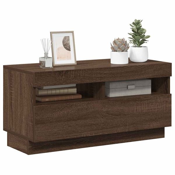 vidaXL TV Cabinet with LED Lights Brown Oak 80x35x40 cm