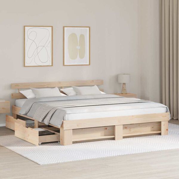 vidaXL Bed Frame with Headboard Brown 180 x 200 cm Solid Pine Wood