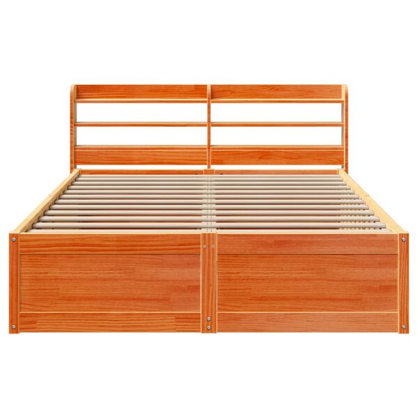 vidaXL Bed Frame with Headboard Wax Brown 140x200 cm Solid Wood Pine