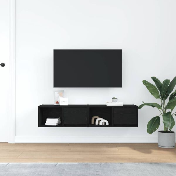 vidaXL TV Cabinets 2 pcs Black Oak 60x31x25.5 cm Engineered Wood
