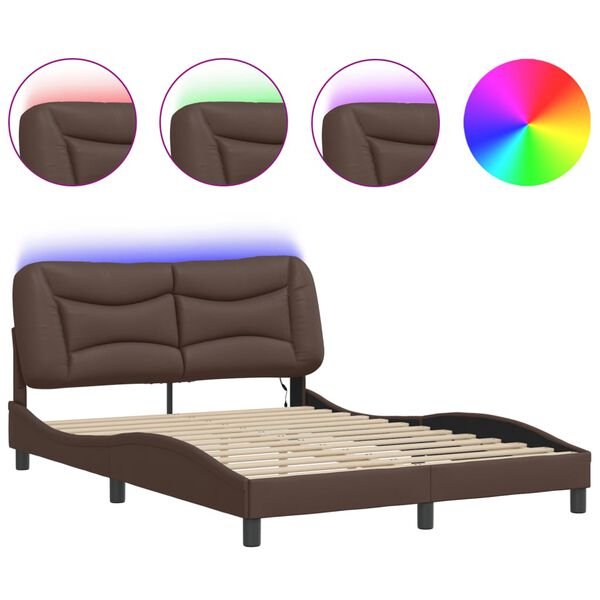 vidaXL Bed Frame with LED without Mattress "Hvar" Brown 120x200 cm