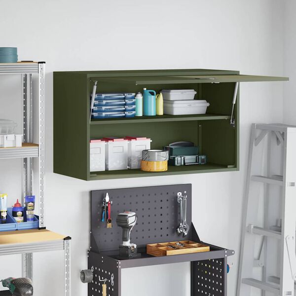 vidaXL Wall Cabinet for Garage with Gas-lift Door Olive green