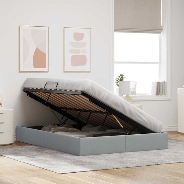 vidaXL Storage Bed with Mattress Light Grey 135 x 190 cm Fabric