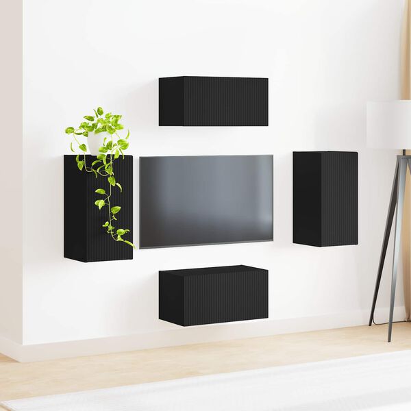 vidaXL TV Cabinet Set 4 pcs Black Engineered Wood