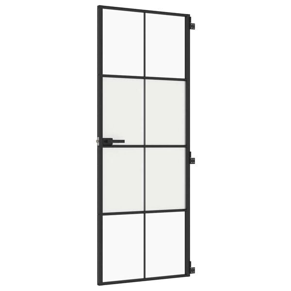 vidaXL Interior Door Slim Black 76x201.5 cm Tempered Glass and Aluminium