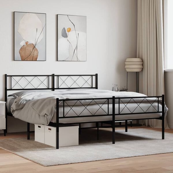 vidaXL Metal Bed Frame without Mattress with Footboard Black 140x200cm