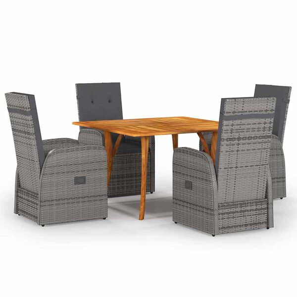 vidaXL Garden Dining Set with Cushion 5 pcs Grey Poly Rattan