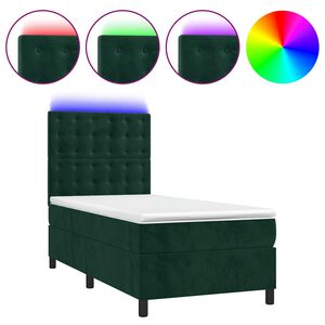 vidaXL Box Spring Bed with Mattress&LED Dark Green 80x200 cm Velvet
