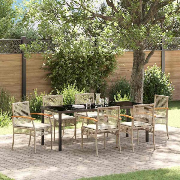 vidaXL Garden Dining Set 7 pcs Beige Poly Rattan